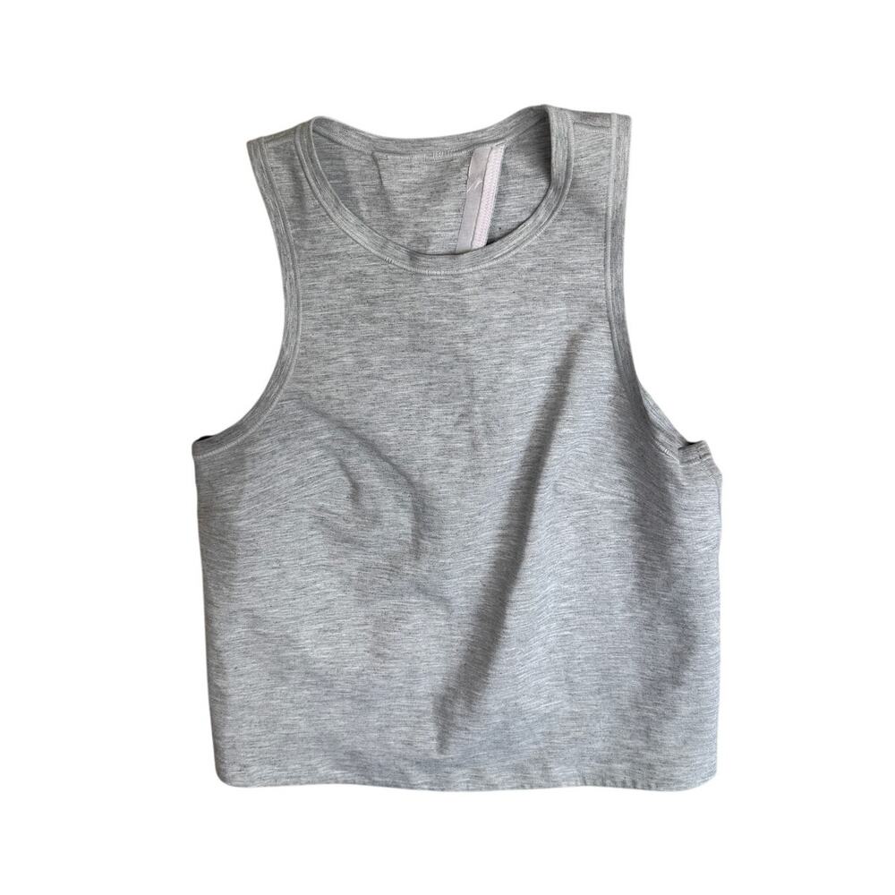Lululemon Minimal Tank Top Heather Gray White Open Back 4